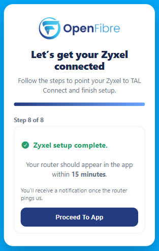 My Home Telecom App - select my router final step screen
